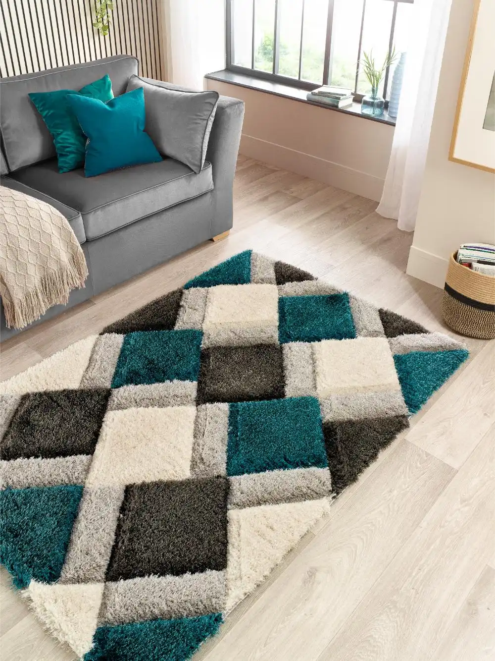 3D Geo Shaggy Teal Rug
