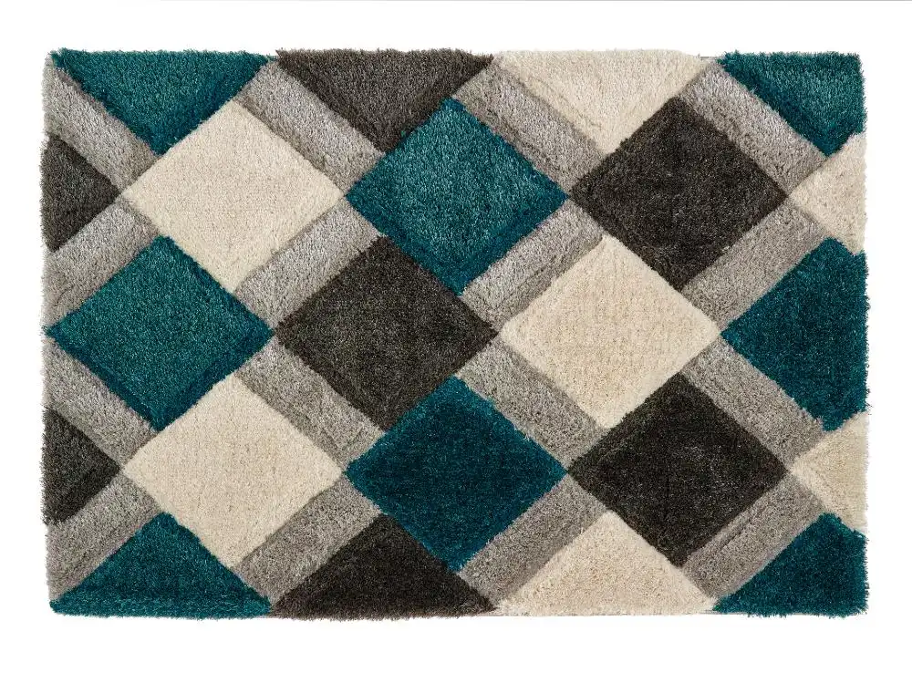 3D Geo Shaggy Teal Rug - Image 3
