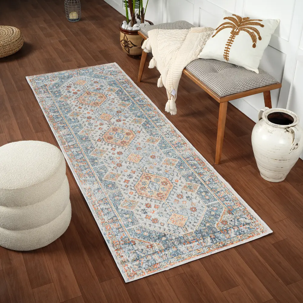 Alka Machine Washable Oriental Boho Denim Rug - Image 6