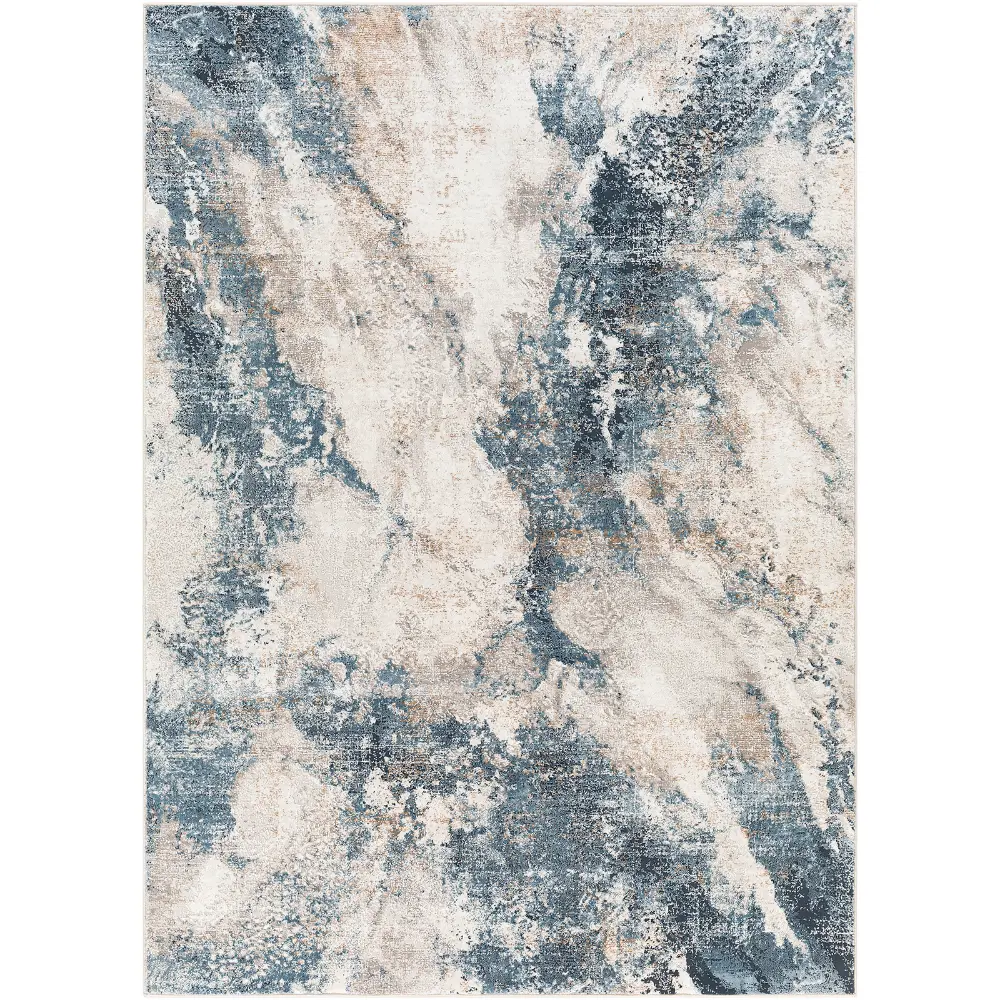Allegro-Abstract Blue Grey Brown Modern Marble Living Dining Bedroom Rug ALG2338 - Image 3