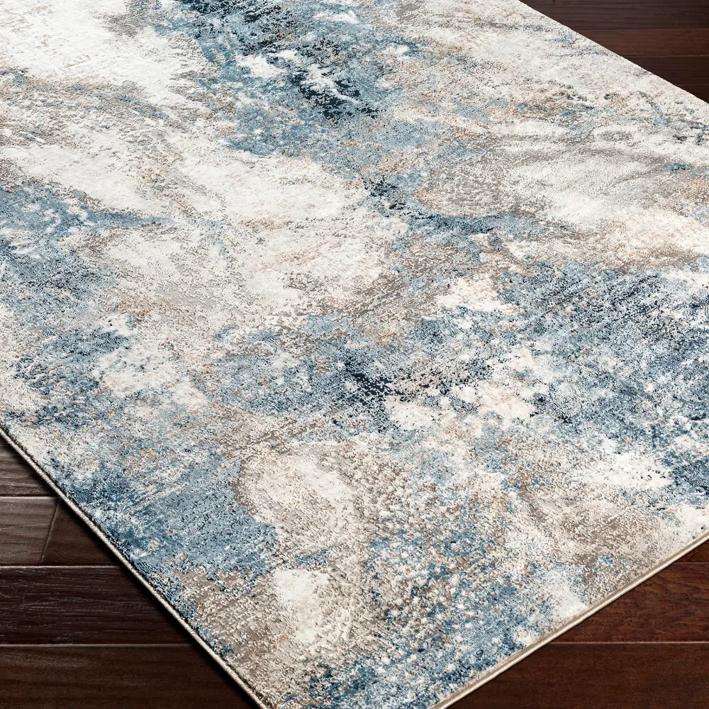 Allegro-Abstract Blue Grey Brown Modern Marble Living Dining Bedroom Rug ALG2338 - Image 4