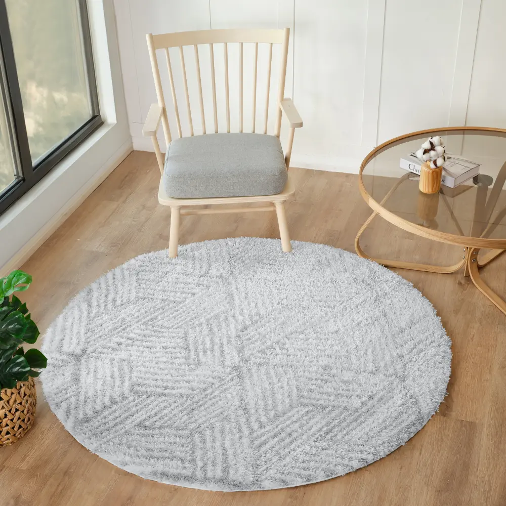 Allie Shaggy Geometric Plush Pile Light Grey Rug - Image 7