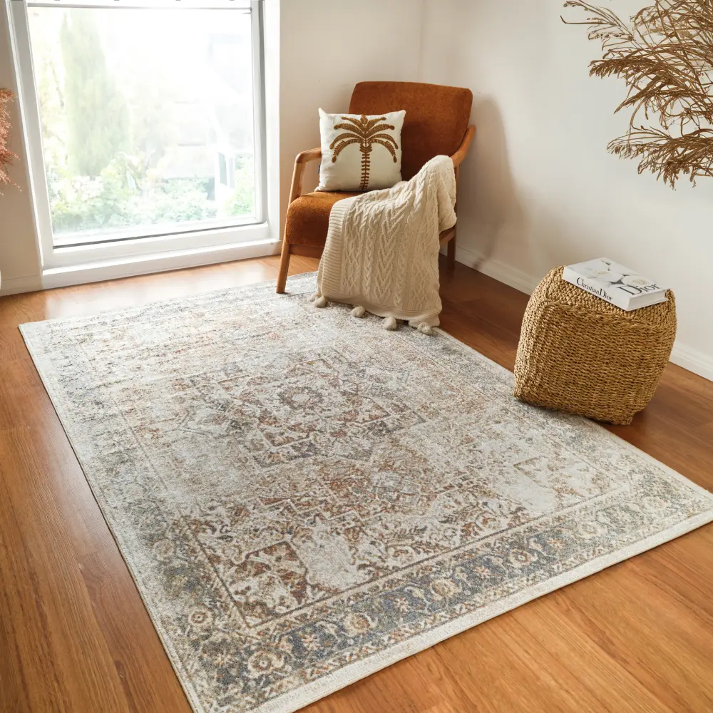 Alora Machine Washable Oriental Boho Burnt Orange Rug