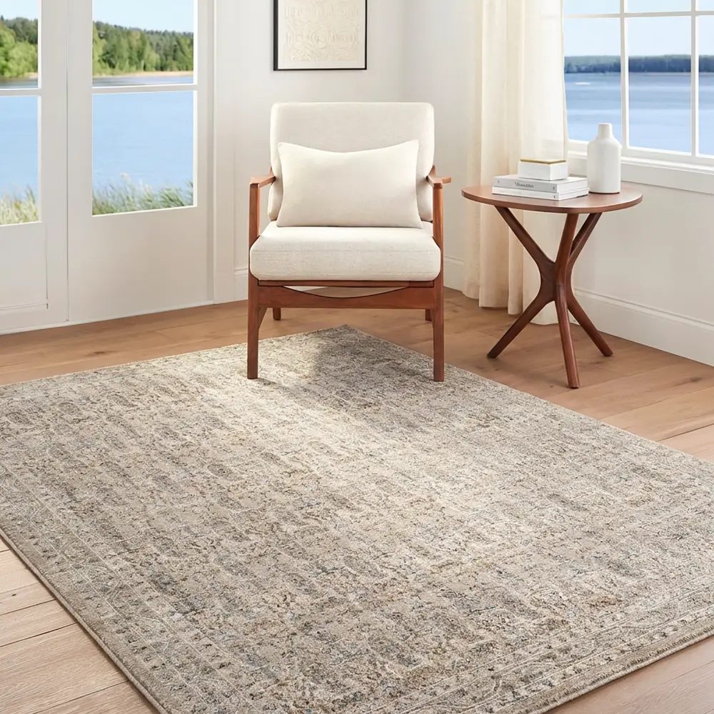 Arda Vintage Grey Taupe Brown Traditional Boho Fringe Living Dining Bedroom ACZ2310 Rug