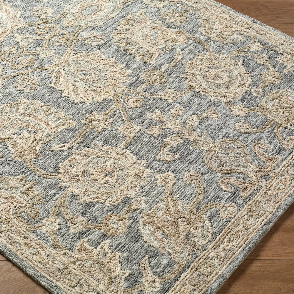 Arnold Hand Tufted Blue Beige Grey Wool Traditional Boho Living Dining Bedroom AOD2300 Rug - Image 3