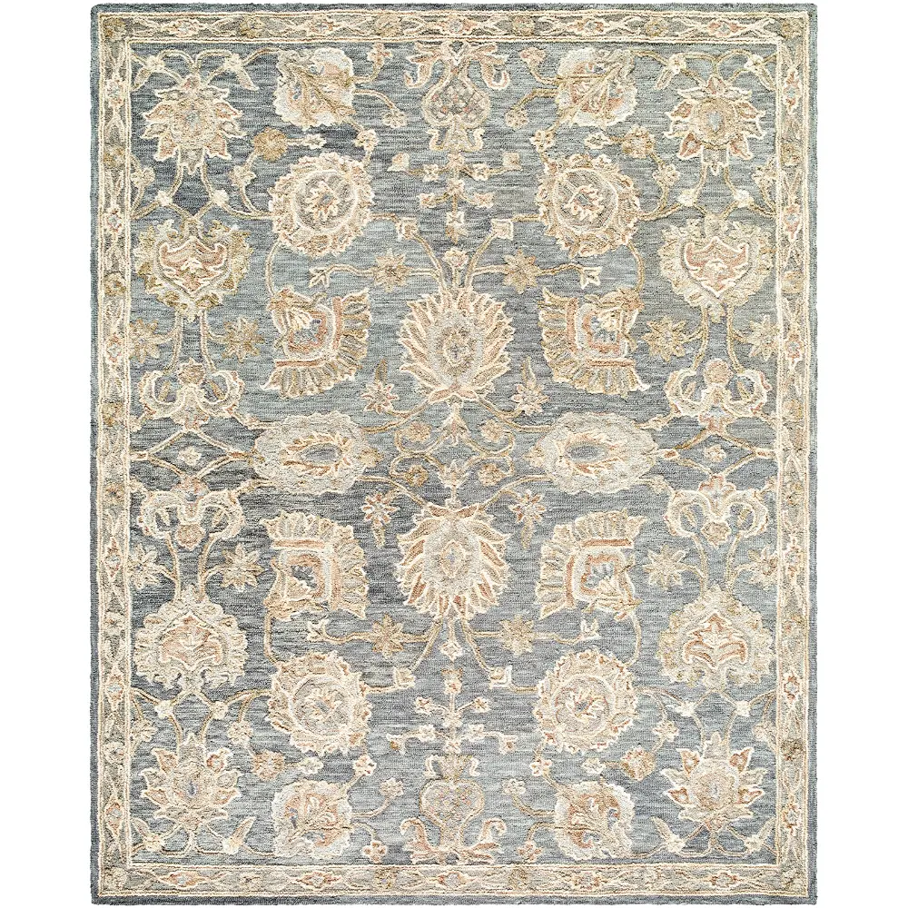 Arnold Hand Tufted Blue Beige Grey Wool Traditional Boho Living Dining Bedroom AOD2300 Rug - Image 4