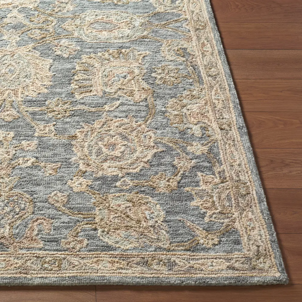 Arnold Hand Tufted Blue Beige Grey Wool Traditional Boho Living Dining Bedroom AOD2300 Rug - Image 6