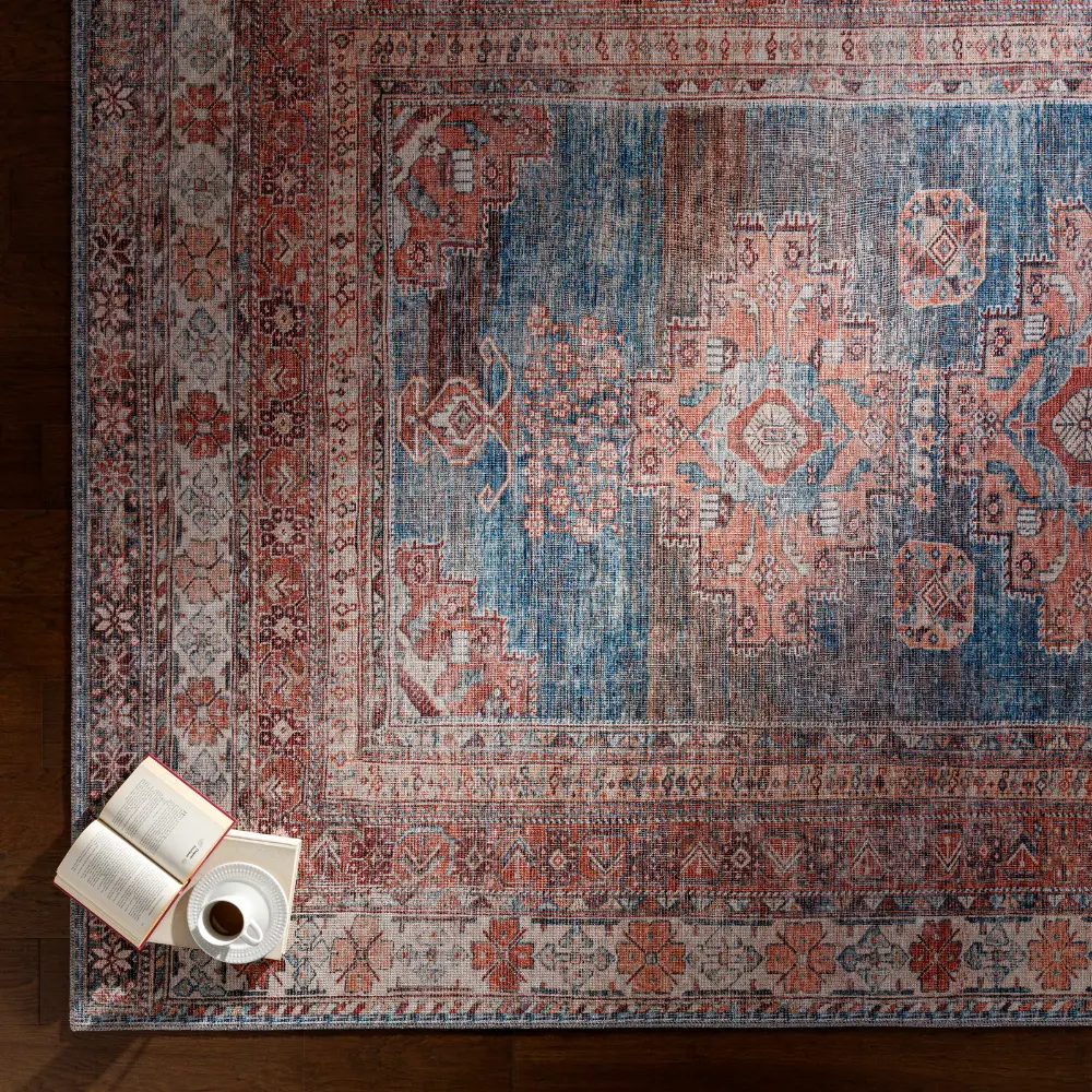 Athena Machine Washable Traditionnal Boho Coral Rug - Image 12