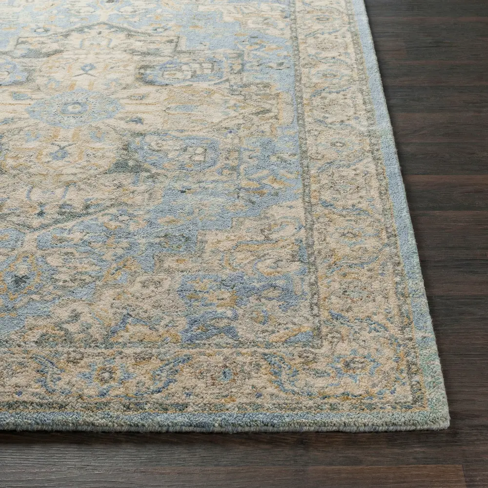 Avellino Vintage Beige Blue Gray Traditional Boho High Pile Living Dining Bedroom Rug AVL2300 - Image 3