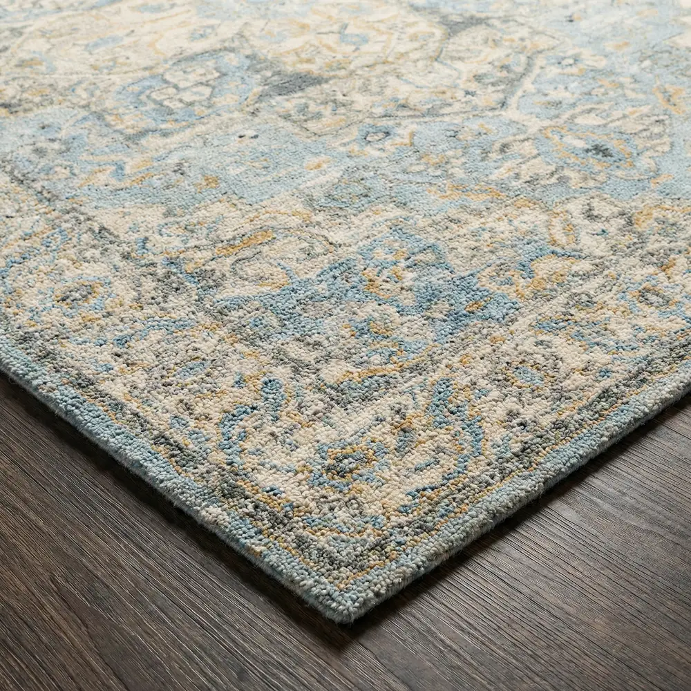 Avellino Vintage Beige Blue Gray Traditional Boho High Pile Living Dining Bedroom Rug AVL2300 - Image 6