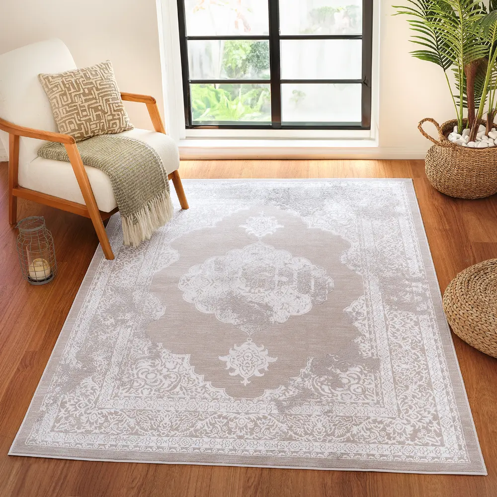 Azra Vintage Oriental Boho Beige/White Rug - Image 2
