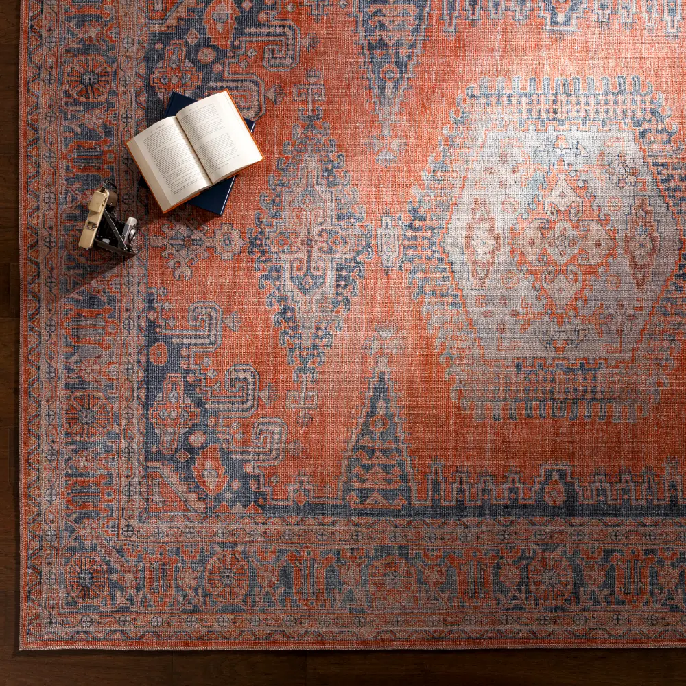 Blaire Machine Washable Traditionnal Boho Burnt Orange Rug - Image 10
