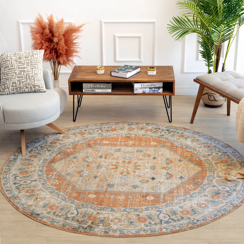Boka Machine Washable Traditionnal Boho Burnt Orange Rug - Image 2