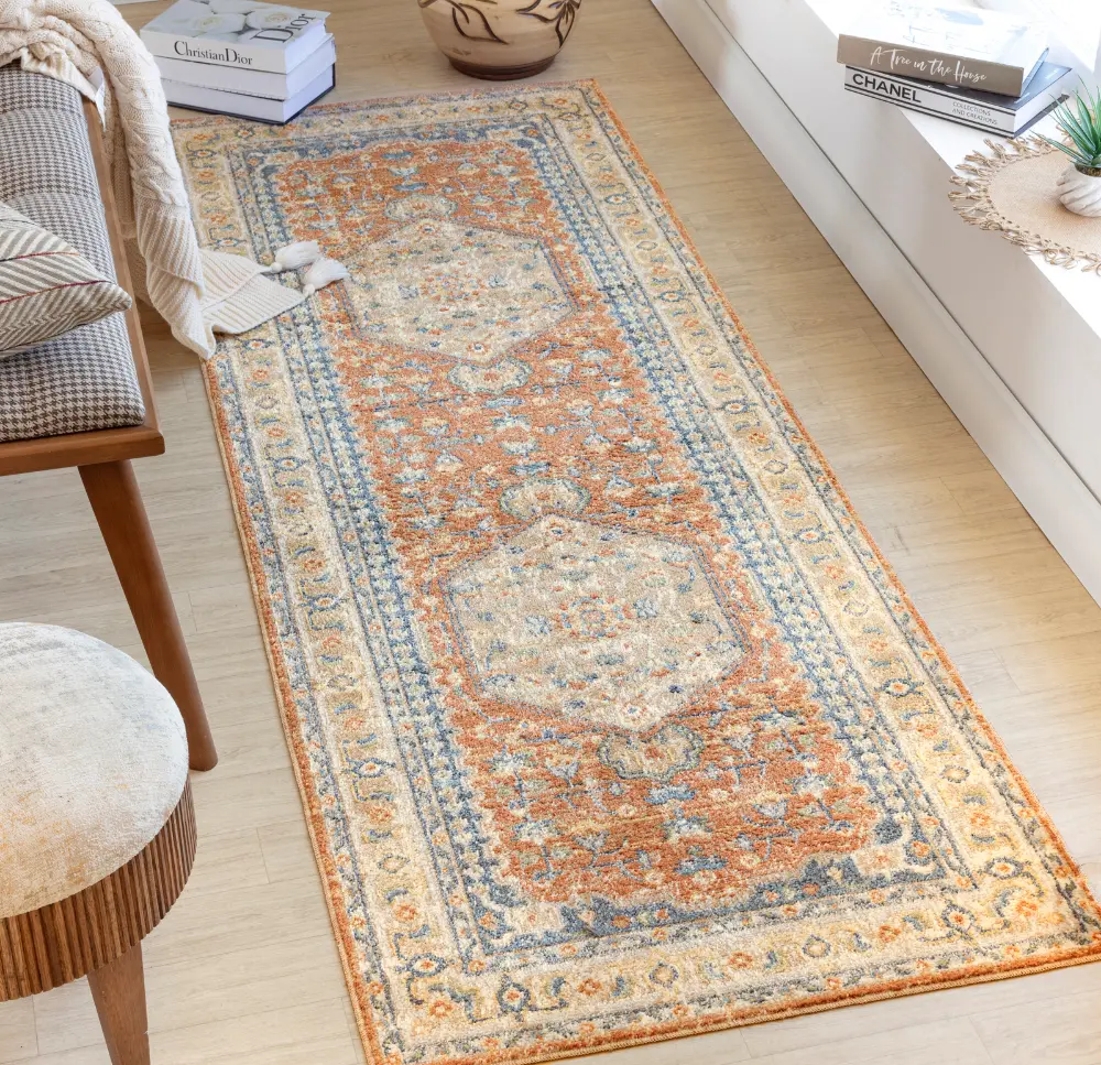 Boka Machine Washable Traditionnal Boho Burnt Orange Rug - Image 7