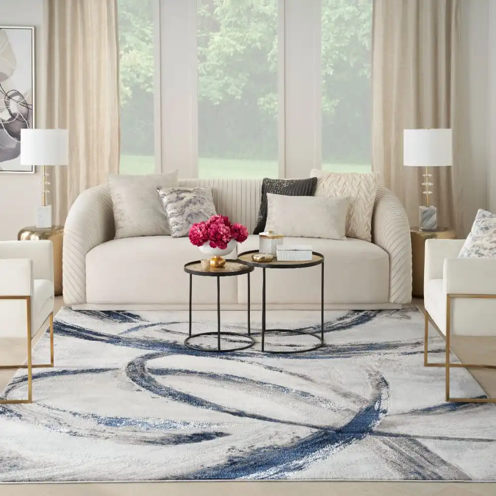 Brushstrokes BSK02 Grey Navy Rug - Image 11