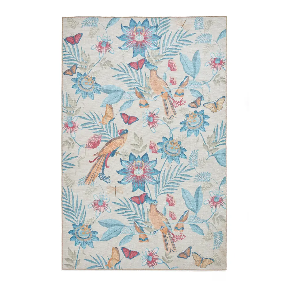 Catherine Lansfield Amaya Tropical Birds Blue Washable Blue Rug - Image 3