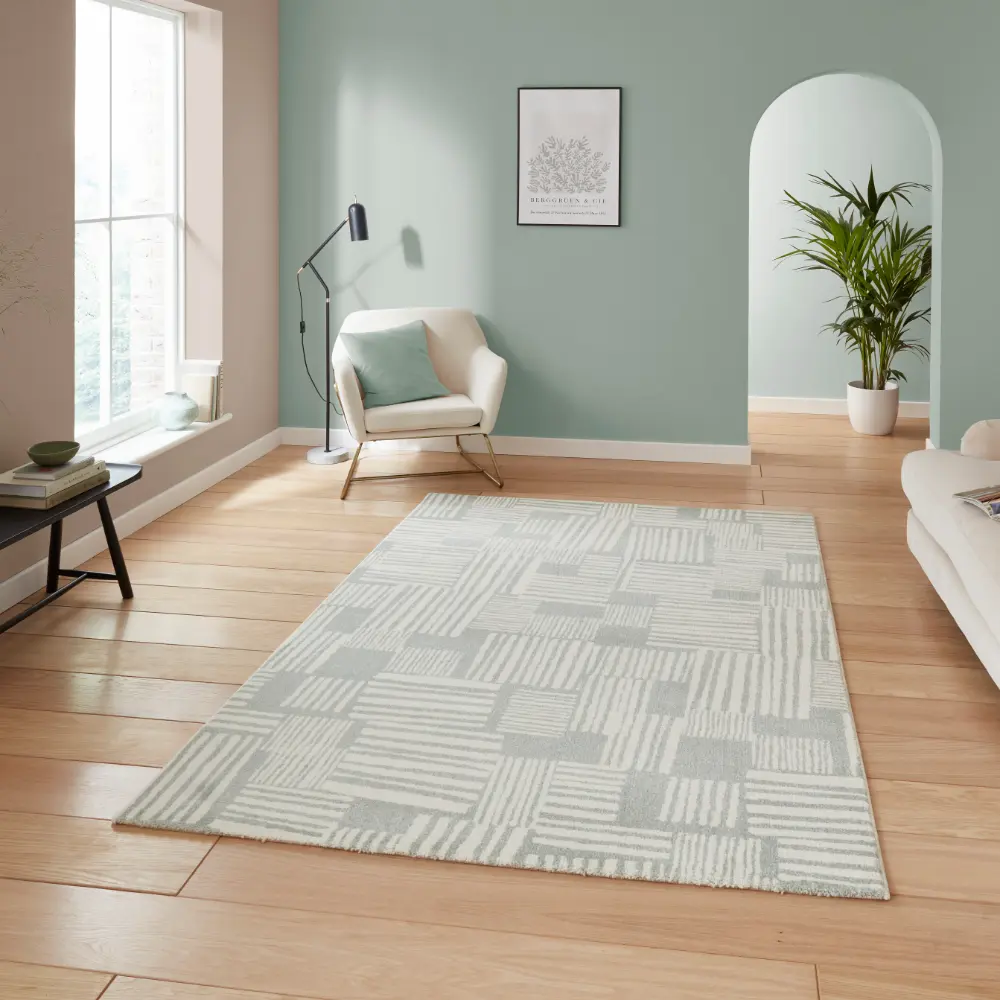 Catherine Lansfield Blocks Modern Abstract Sage Green Rug