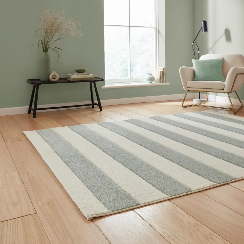 Catherine Lansfield Cove Stripe Modern Linear Sage Green Rug - Image 2