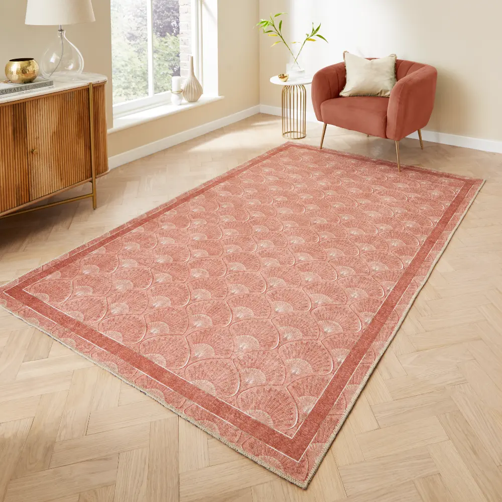 Catherine Lansfield Deco Peacock Washable Terracotta Rug
