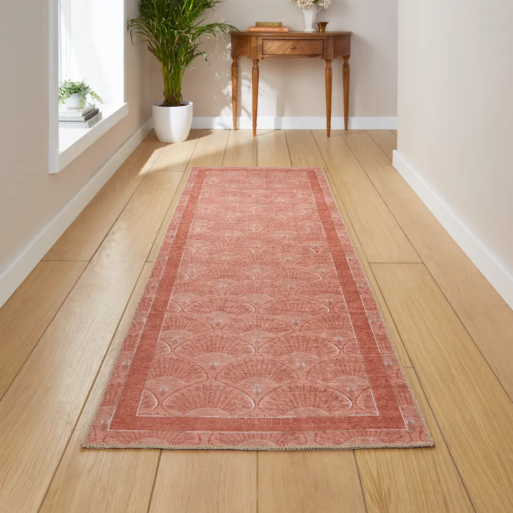 Catherine Lansfield Deco Peacock Washable Terracotta Rug - Image 3