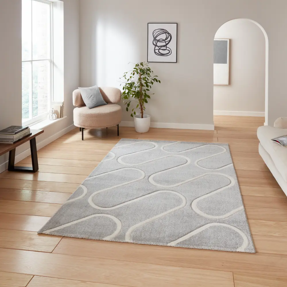 Catherine Lansfield Linear Curve Modern Geometric Grey Rug