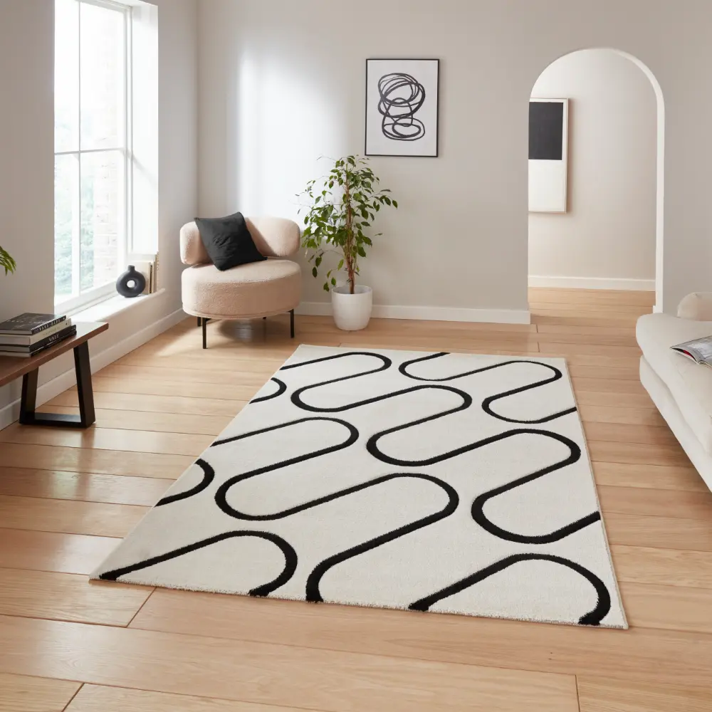 Catherine Lansfield Linear Curve Modern Geometric White Rug