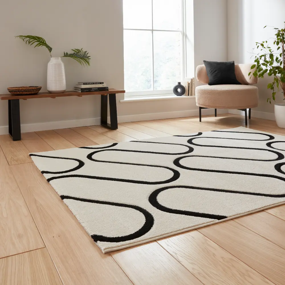 Catherine Lansfield Linear Curve Modern Geometric White Rug - Image 2