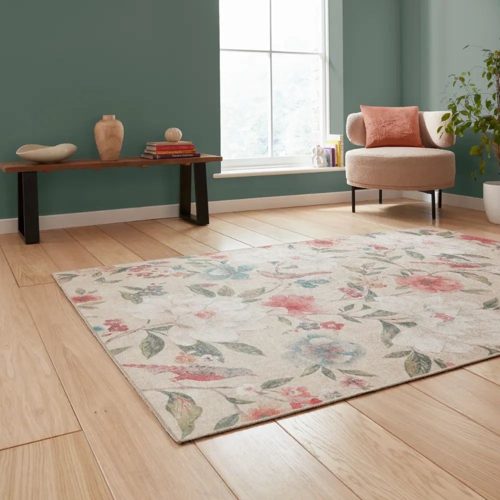 Catherine Lansfield Pipa Floral Natural Rug - Image 2