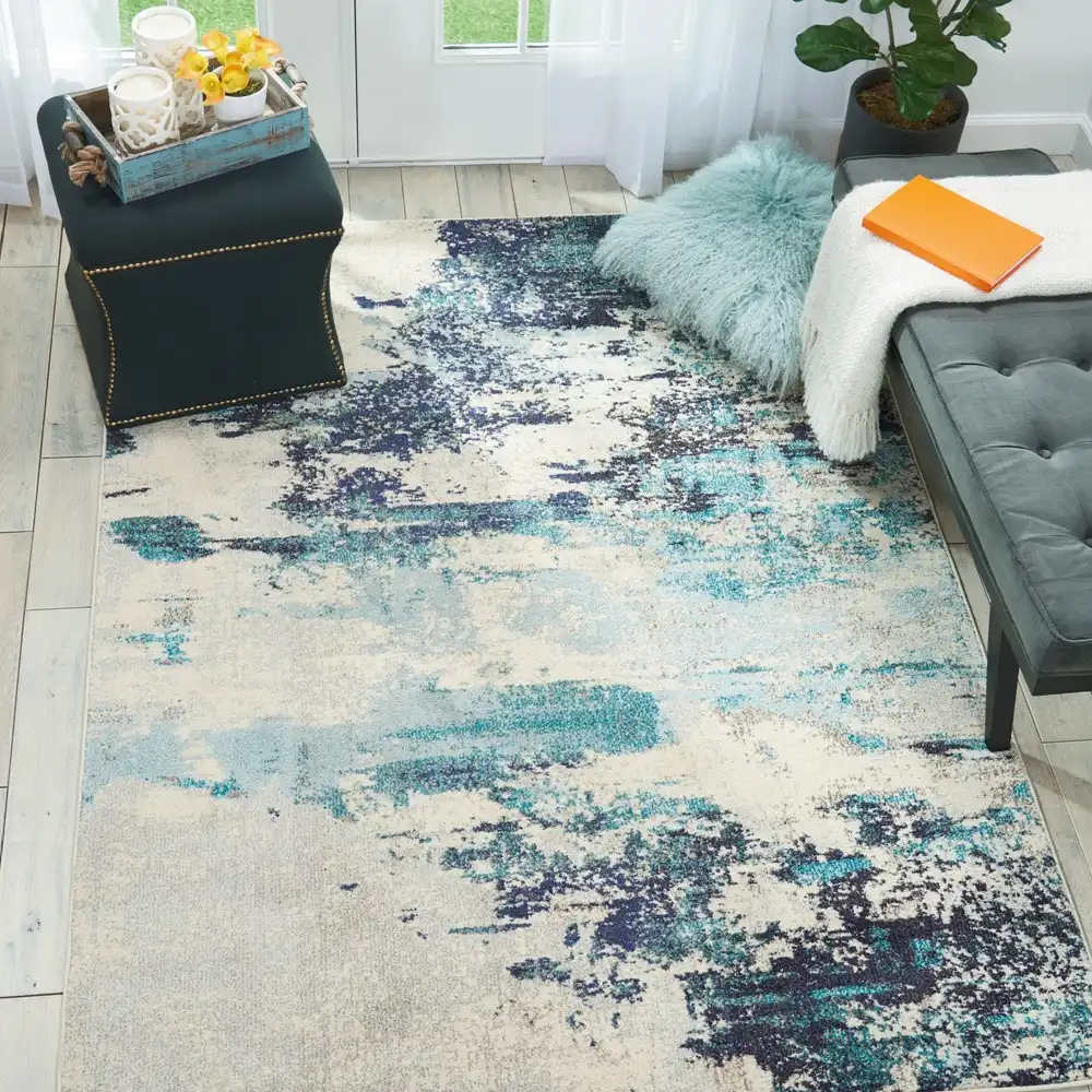 Celestial CES02 Ivory Teal Blue Rug - Image 4