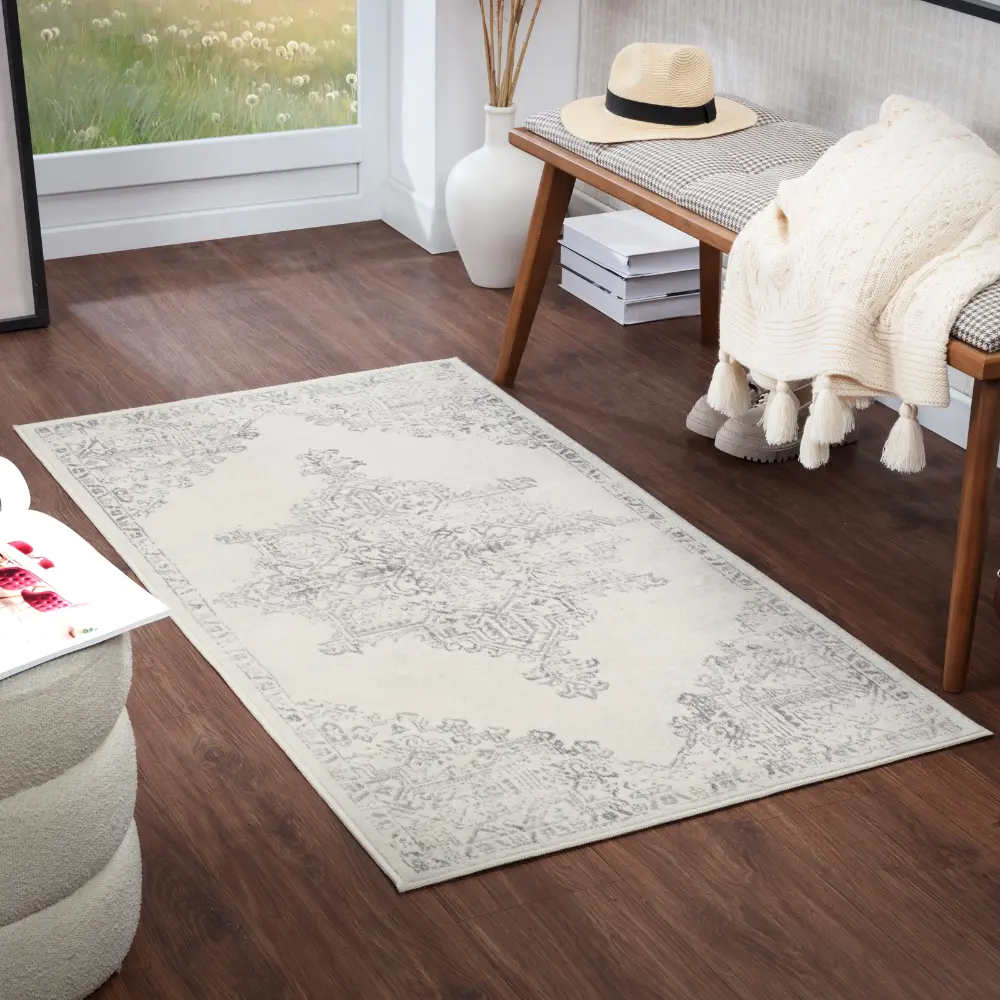 Ceren Vintage Oriental Boho Cream Rug - Image 7