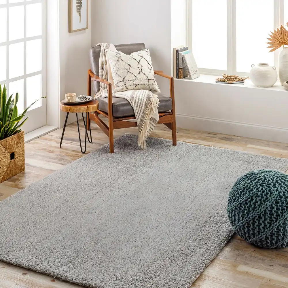 Claire Shaggy Solid Color Plush Pile Grey Rug