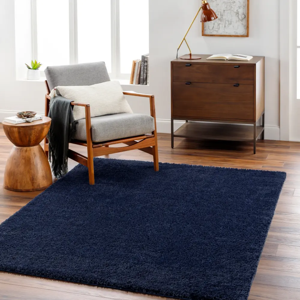 Claire Shaggy Solid Color Plush Pile Cobalt Rug - Image 2