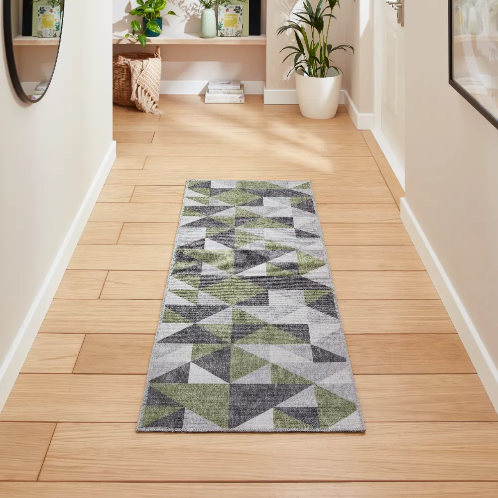 Coral H1057 Green/Grey Modern Washable Rug - Image 3