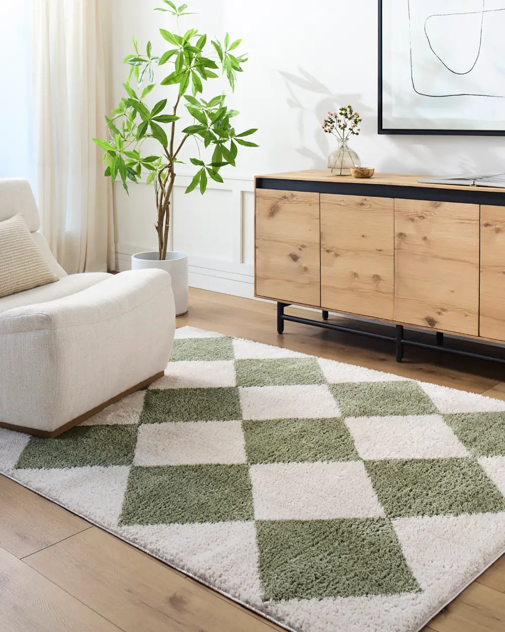Deline Machine Washable Shaggy Diamond Grass Green Rug