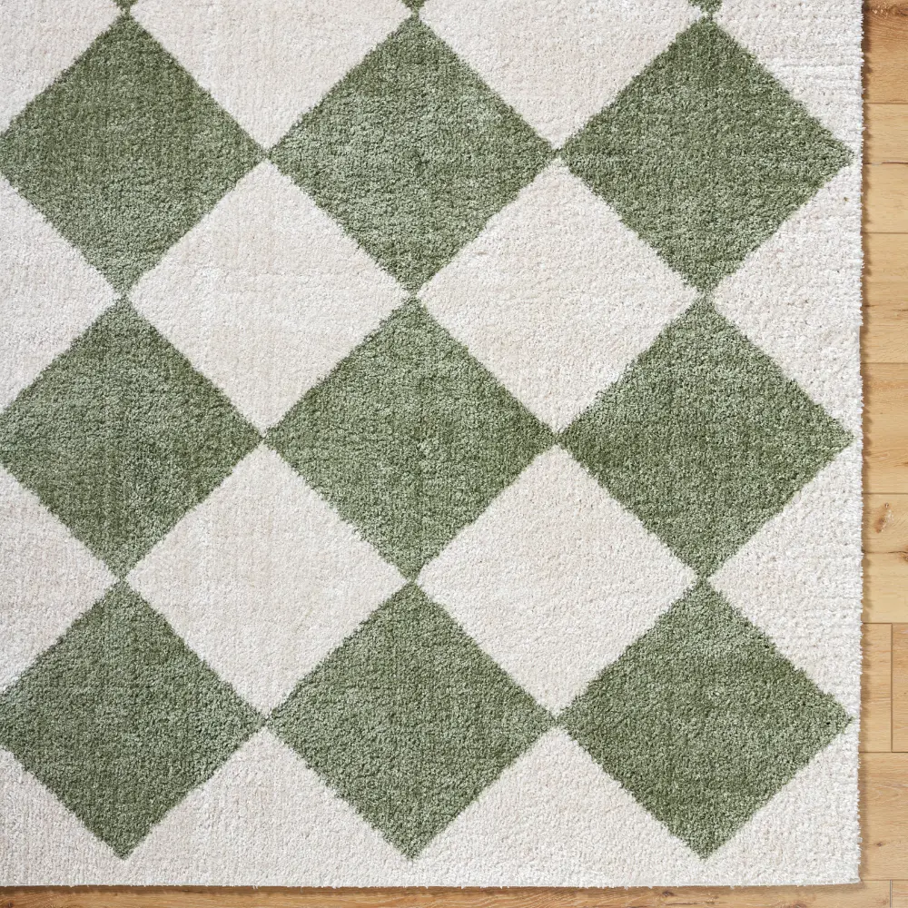 Deline Machine Washable Shaggy Diamond Grass Green Rug - Image 2