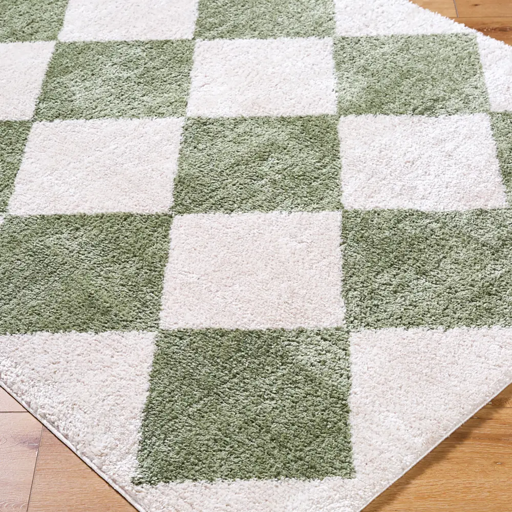 Deline Machine Washable Shaggy Diamond Grass Green Rug - Image 5