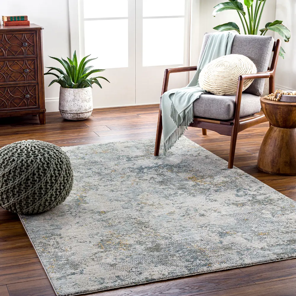 Dresden Vintage Green Grey Blue Yellow Traditional Boho Fringe Living Dining Bedroom Rug DRE2302