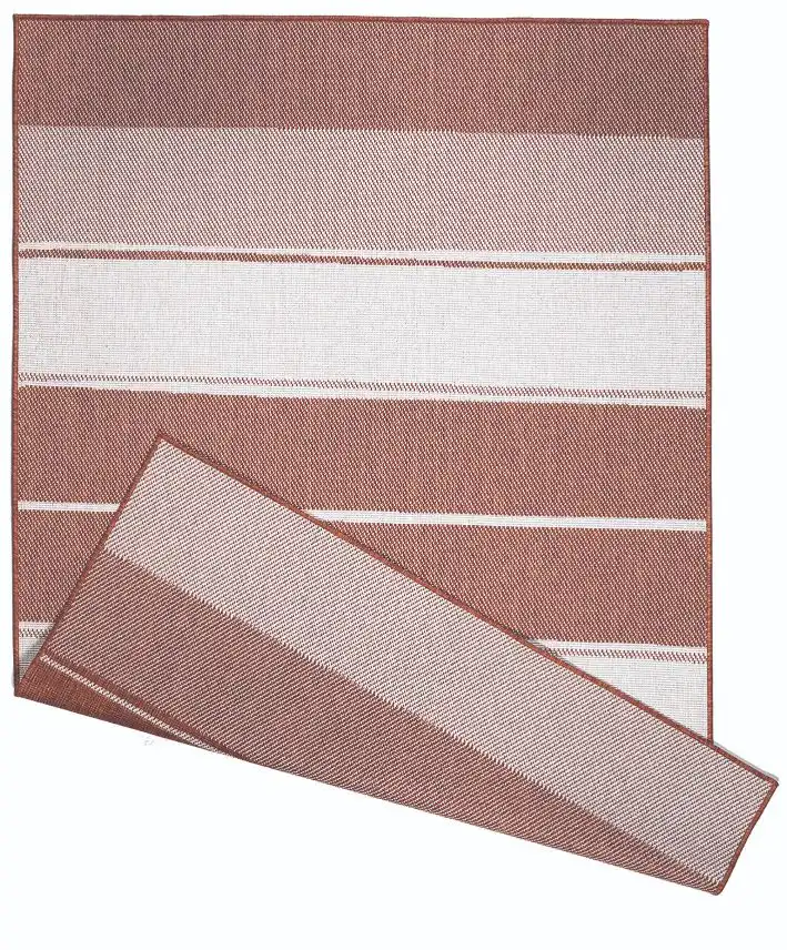 Duo Weave Indoor/Outdoor Tonal Stripes Rust Rug - Image 4