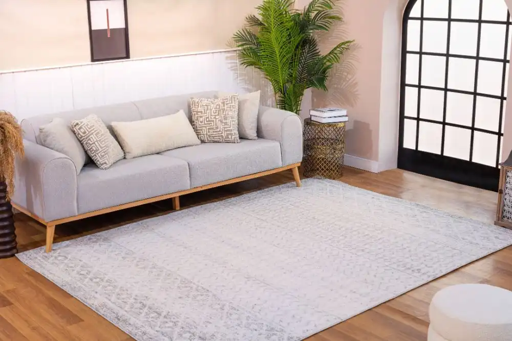 Mila Scandi Geometric Light Grey/White Rug
