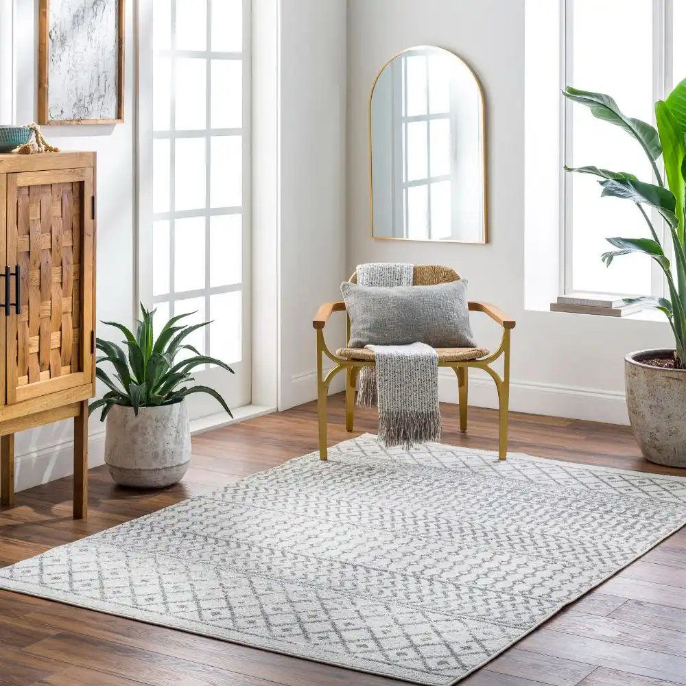 Mila Scandi Geometric Grey Rug