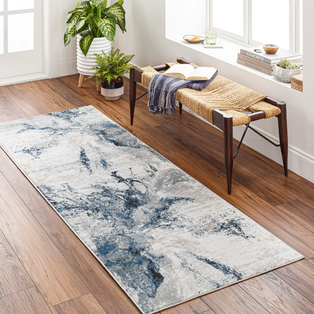 Emma Abstract Modern Marble Dark Blue Rug - Image 7