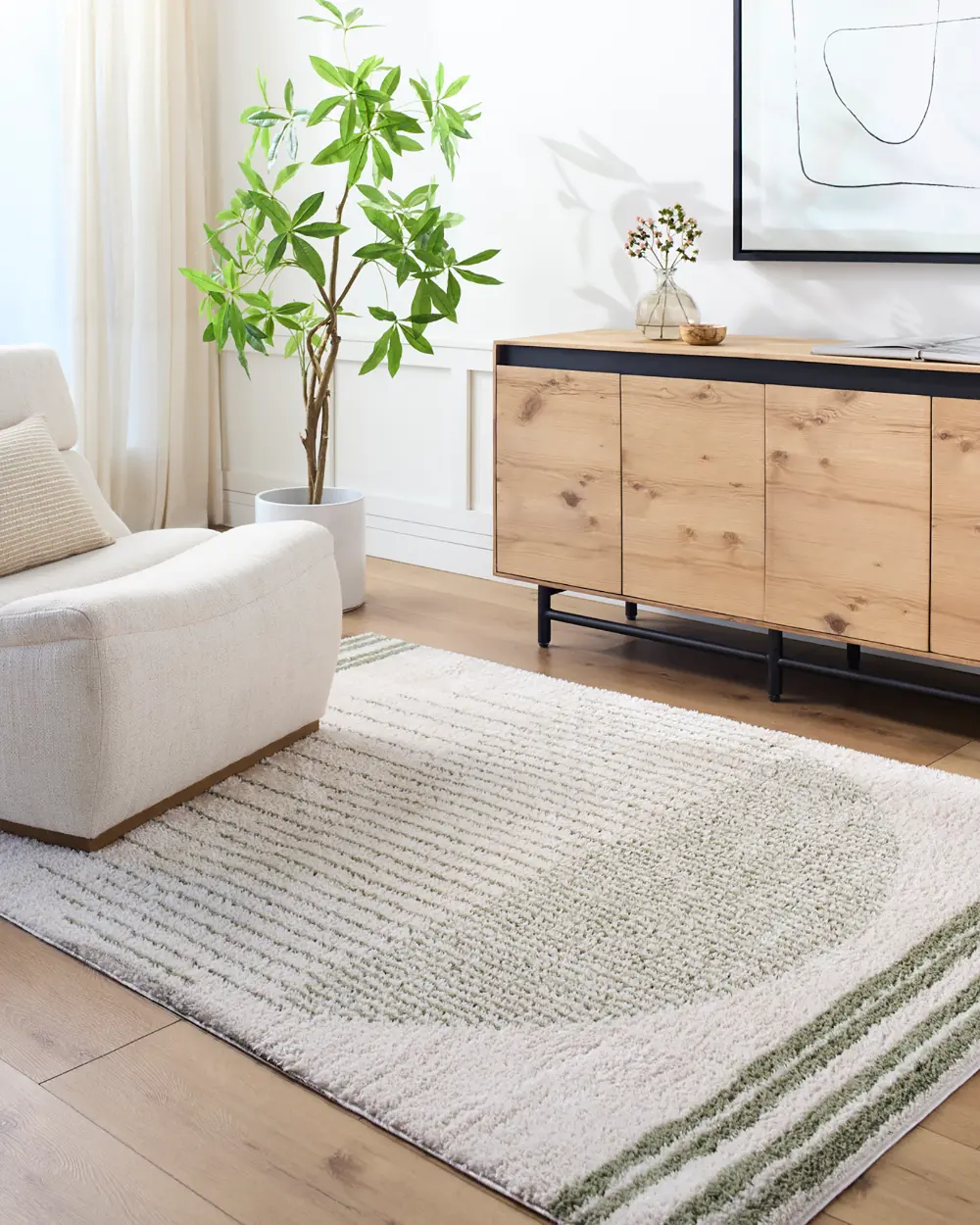 Enso3 Machine Washable Global Shaggy Grass Green Rug