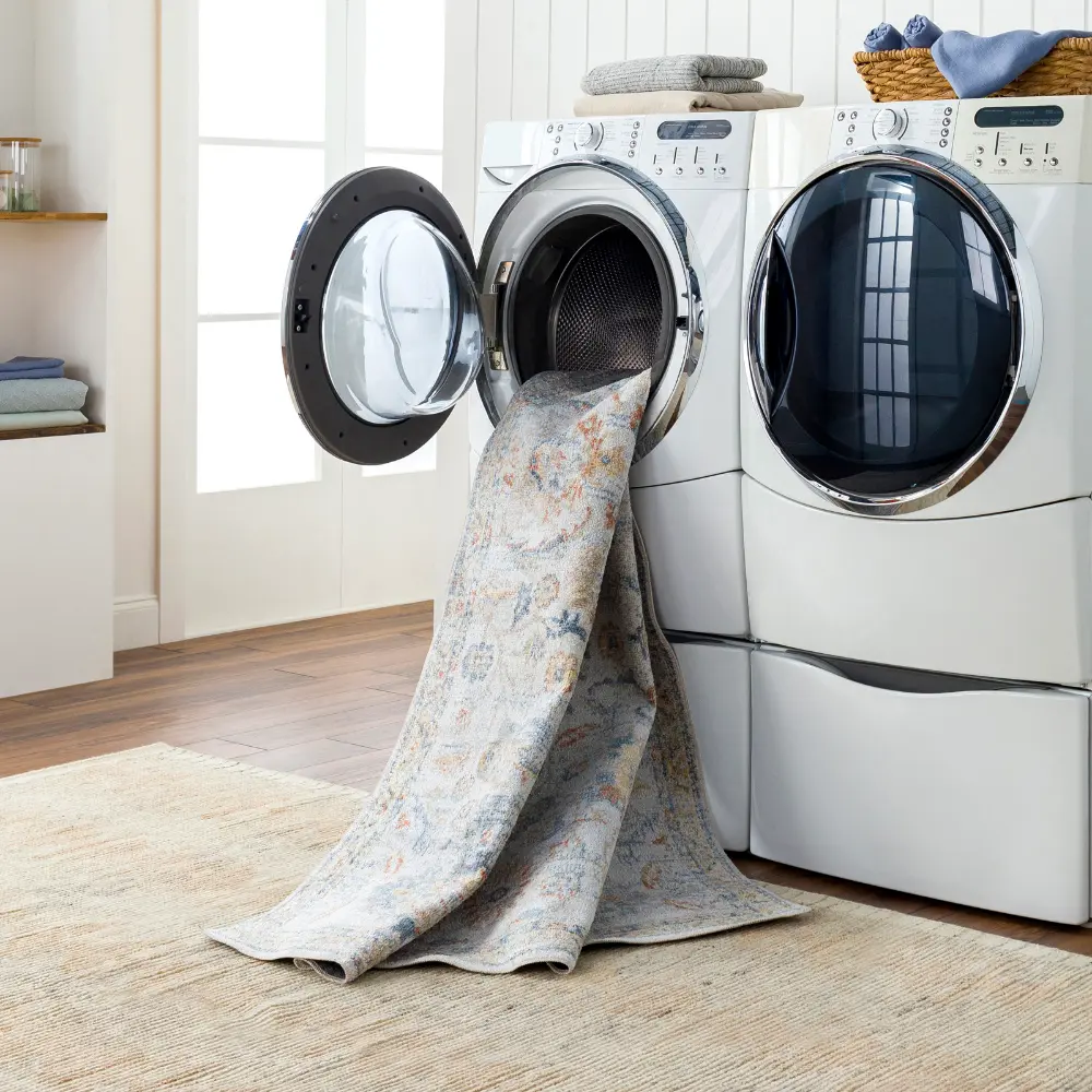 Esther Machine Washable Oriental Boho Grey/Oatmeal Rug - Image 4