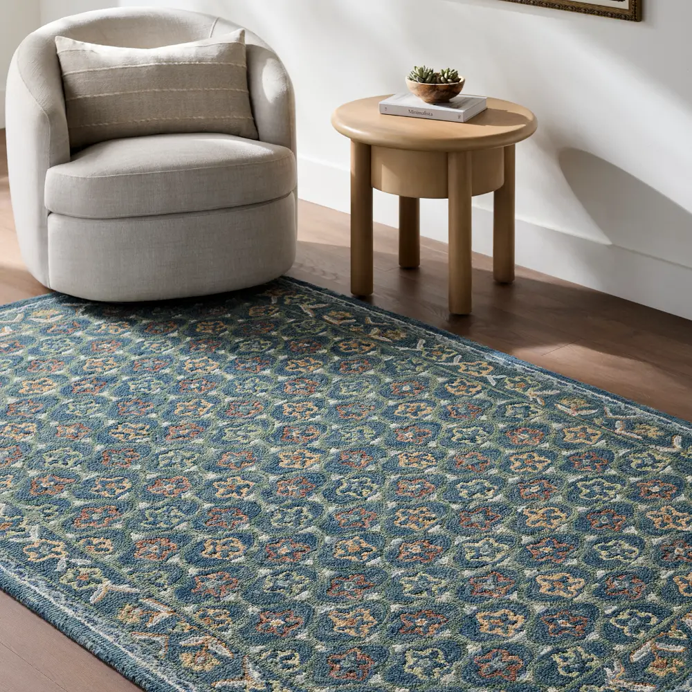 Fairfax Hand Tufted Blue Beige Pink Wool Global Living Dining Bedroom FFX2304 Rug