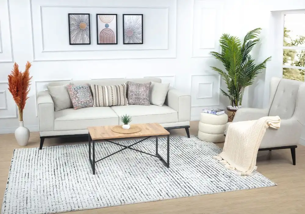 Amandine Scandi Modern High Pile Ivory/Black Rug