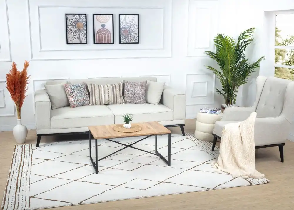 Hannah Berber Modern High Pile Ivory/Brown Rug