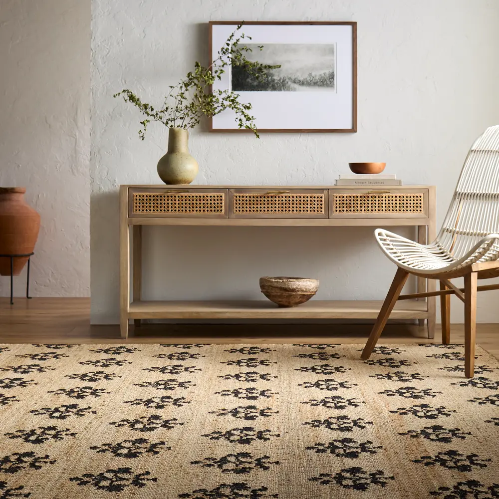 Fiorina Hand Woven Beige Charcoal Jute Wool Modern Living Dining Bedroom FON2301 Rug