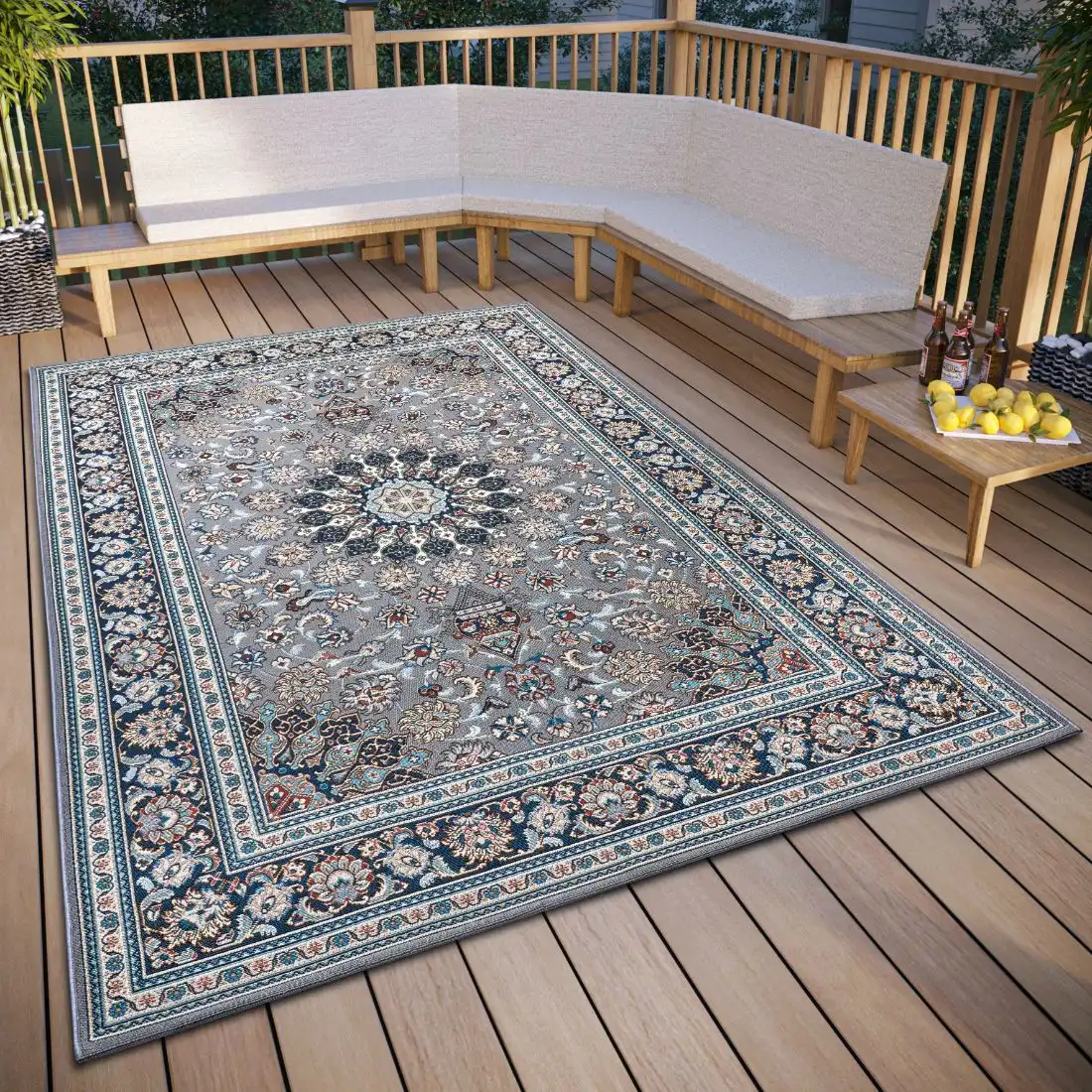Flair Orient Indoor Outdoor 105717 Grey Blue Rug