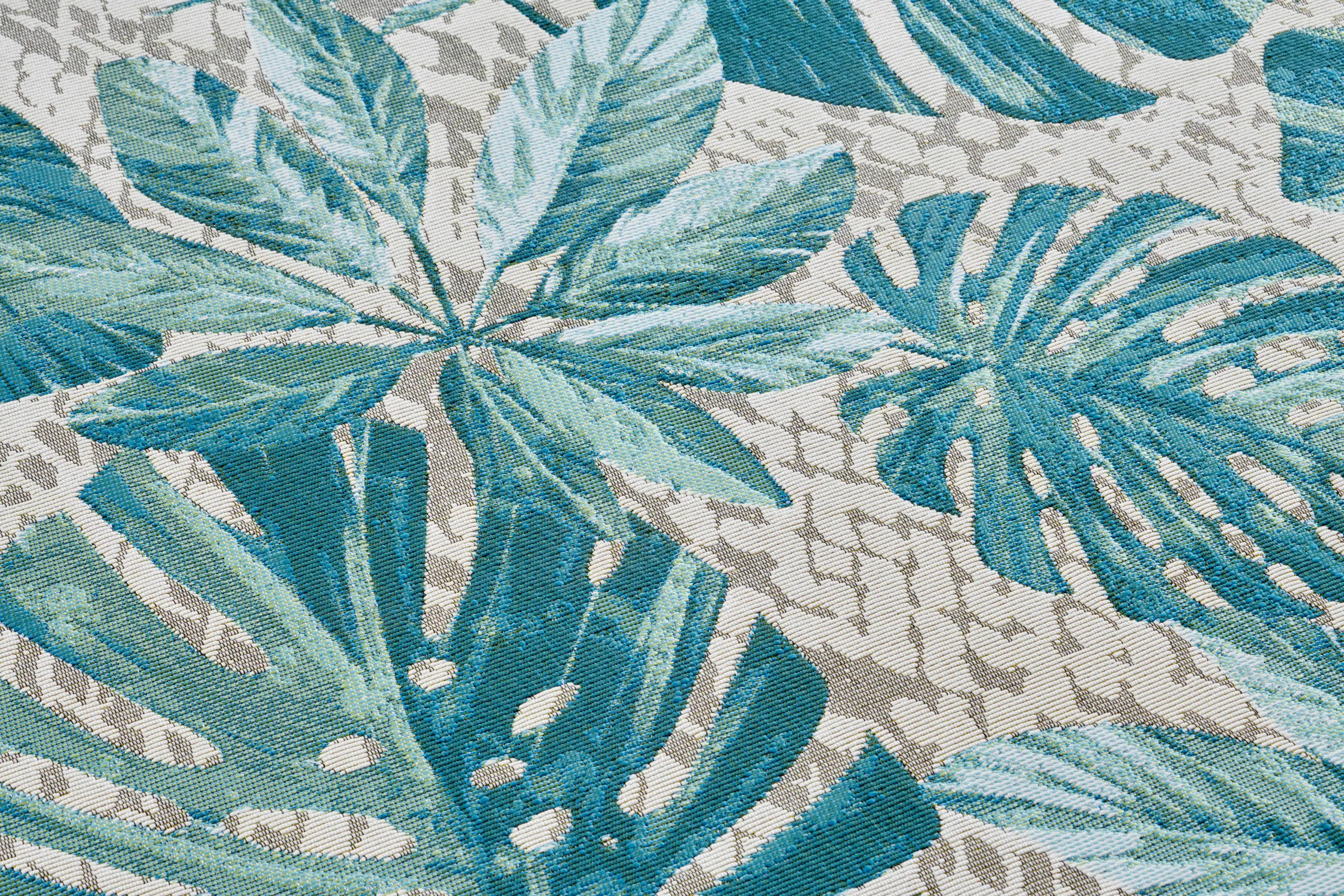 Flair 105618 Tropical Leaves Turquoise Rug - Image 3