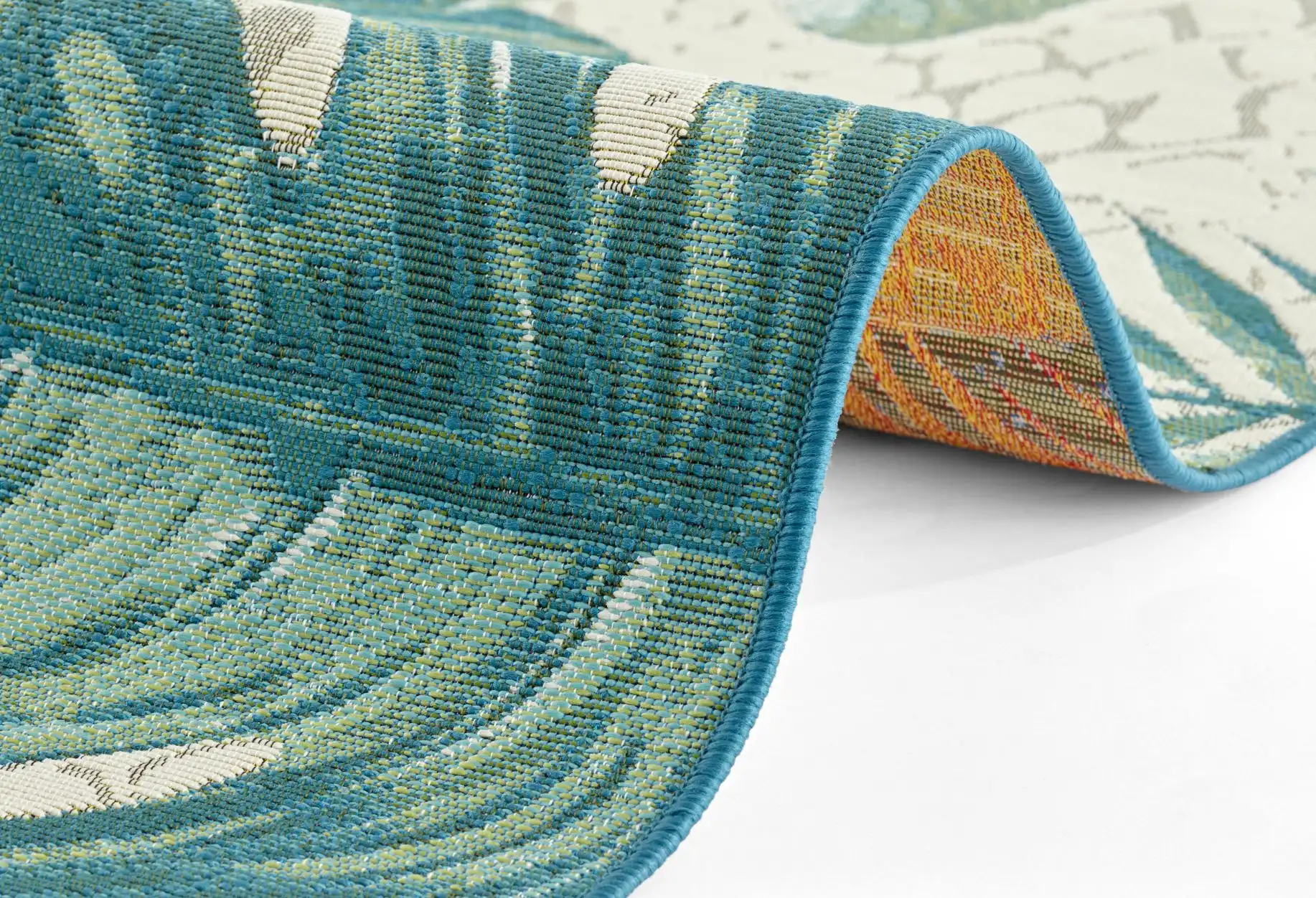 Flair 105618 Tropical Leaves Turquoise Rug - Image 4